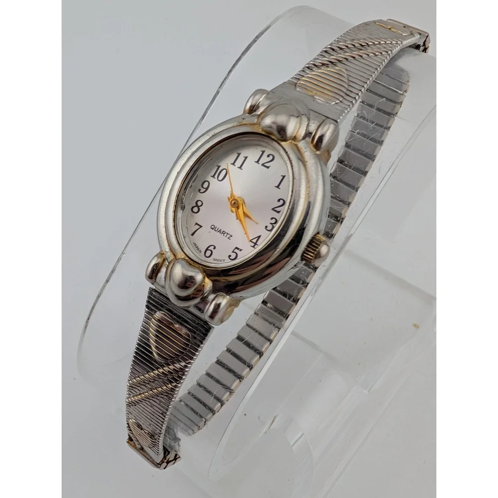 White Stag Watch Women‎ 20mm Case Heart Stretch Band- New BAttery